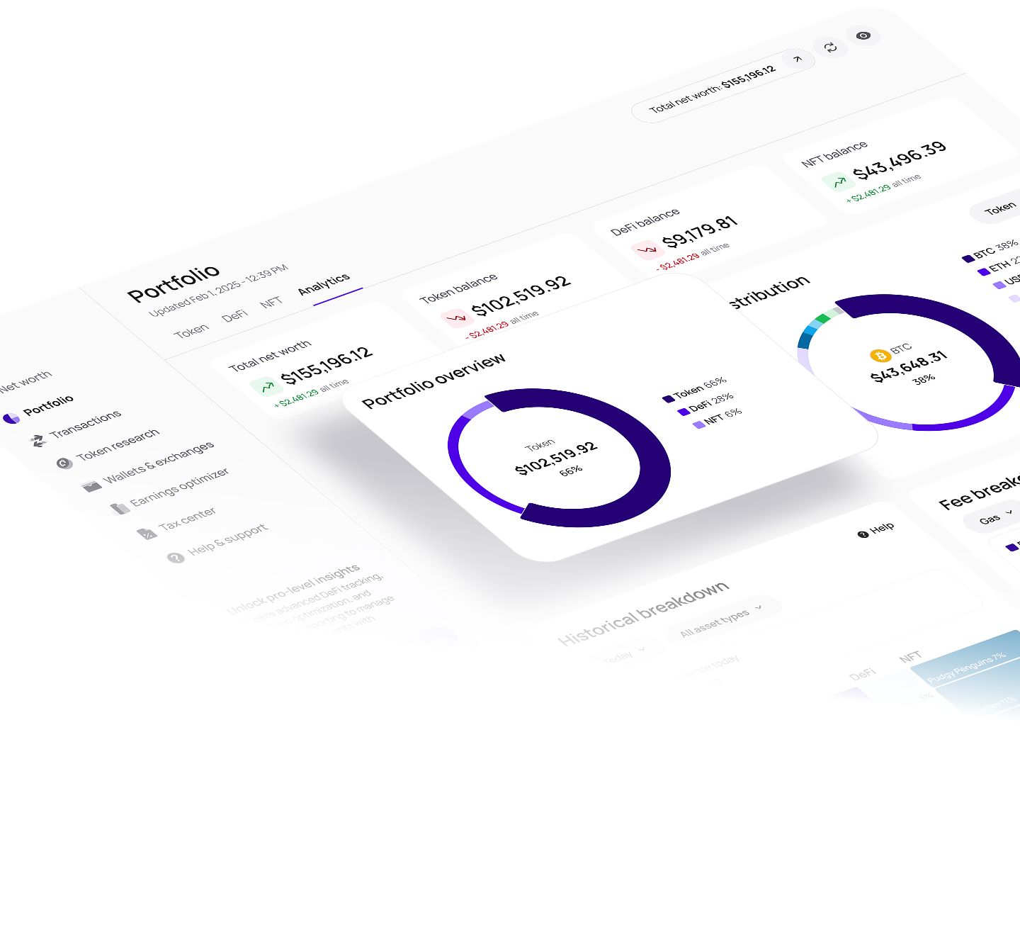 Cryptofolio mobile dashboard showing portfolio net worth and token breakdown